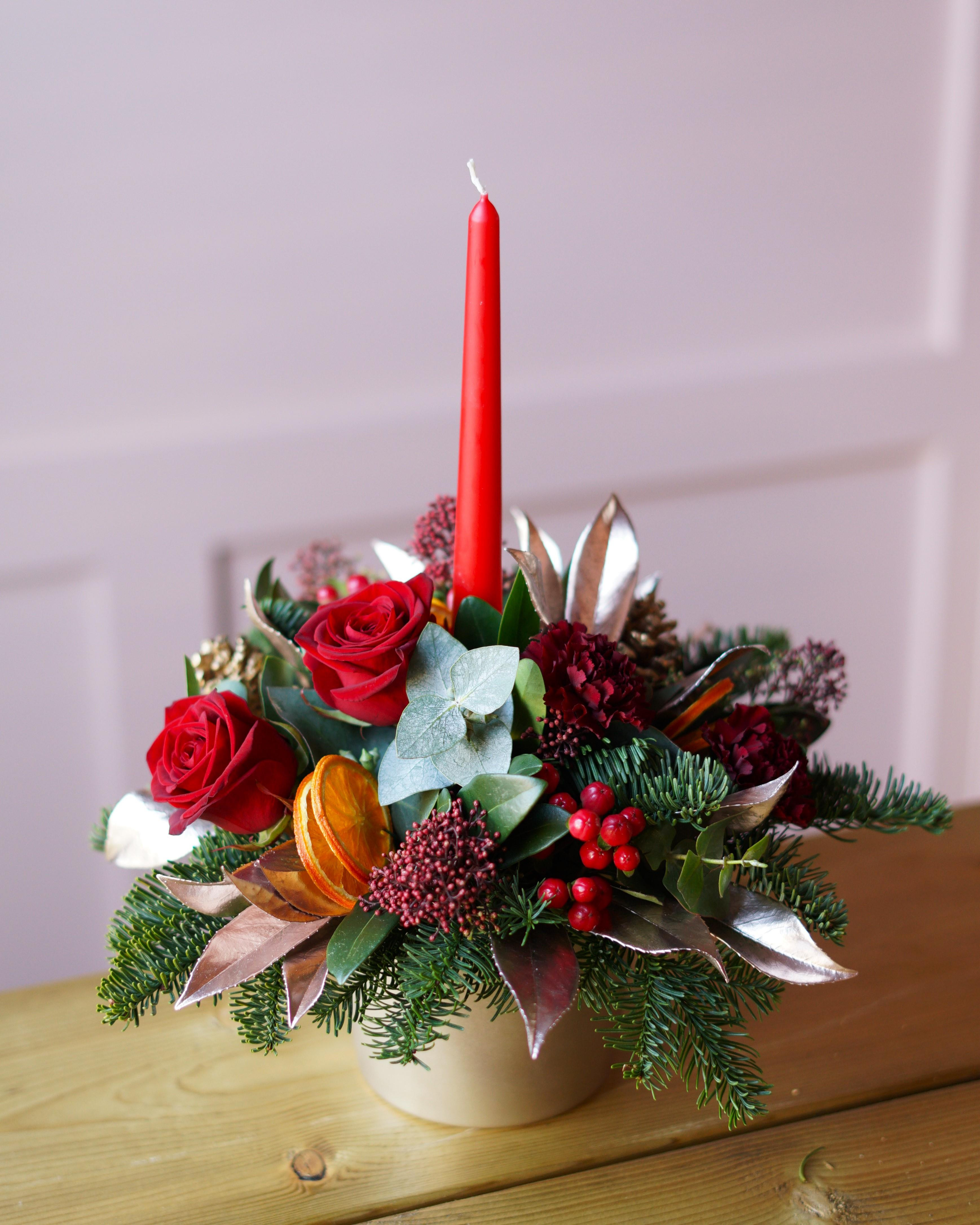 Single Candle Christmas Arrangement